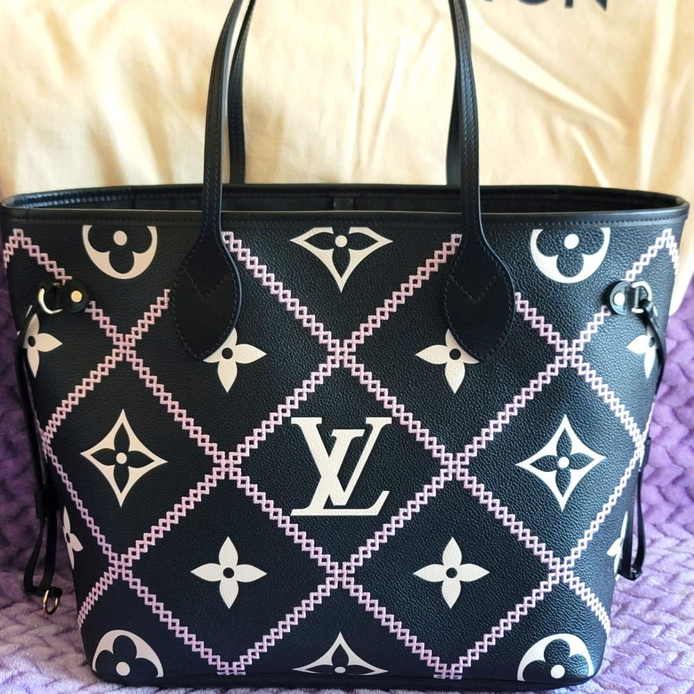 Louis Vuitton Neverfull MM Black Giant Flower Monogram Empreinte Leather Bag - Picture 1 of 17